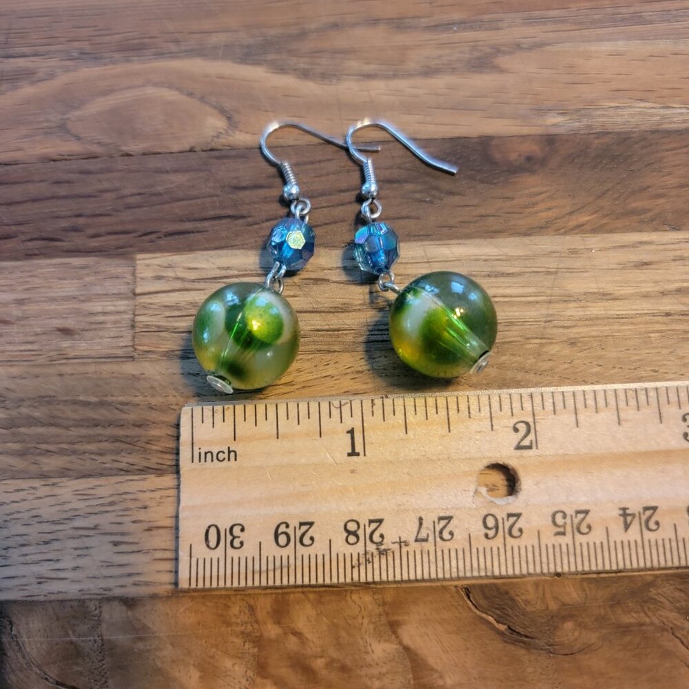 Blue & Green Beaded French Wire Dangle Earrings - Picture 5 of 7